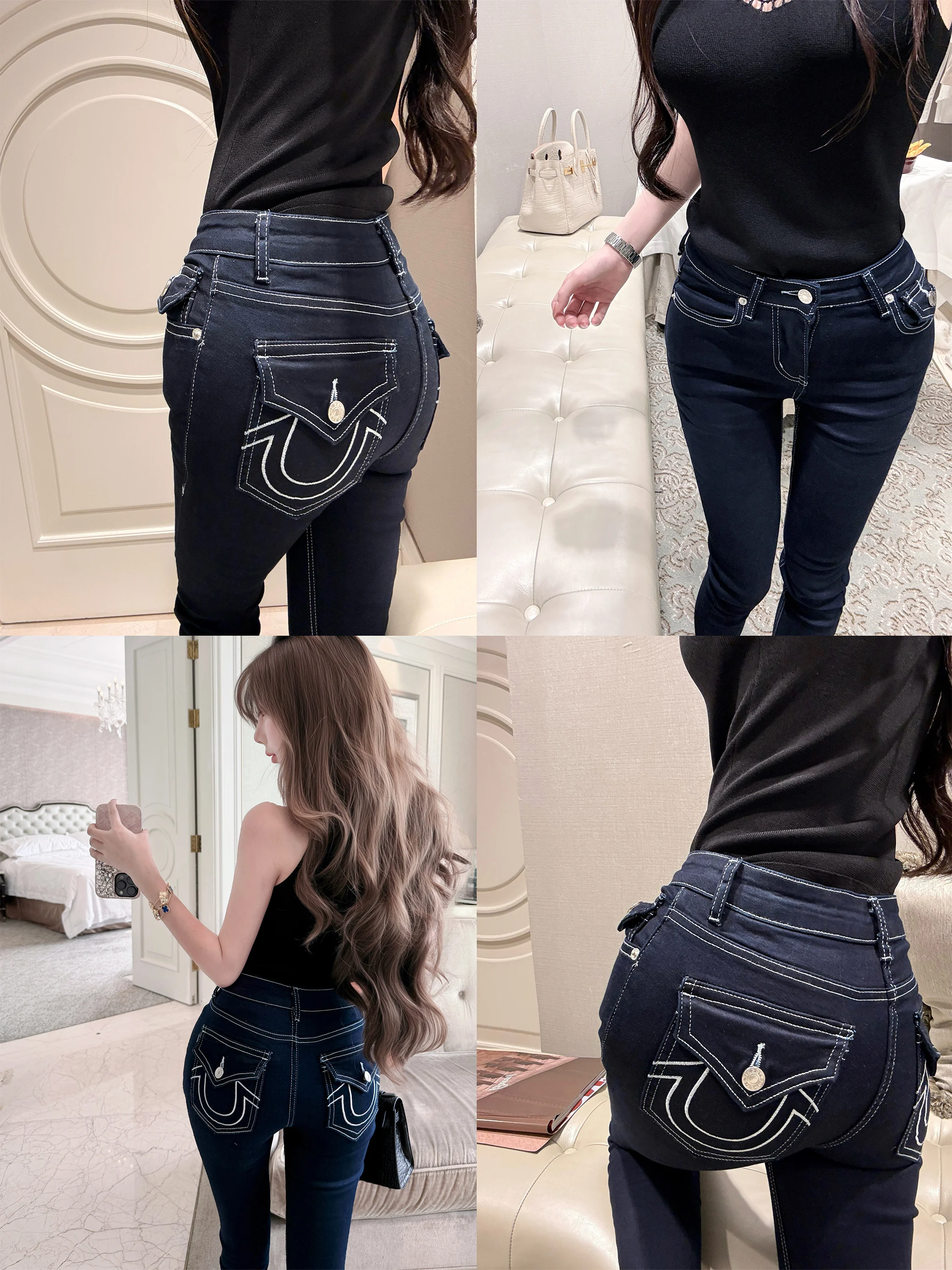 

Qiauuu Casual High Waist Wide Leg Jeans Women's Spring Fashion Slim Fit Pocket Detail Natural Waist Micro Stretch Denim Pants