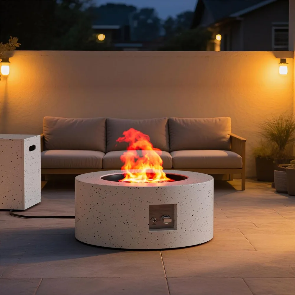 

30" Round Propane Fire Pit Table - 50K BTU with Lid, Rocks Tank Storage and Cover - Round Gas Fire Pits for Outside Patio