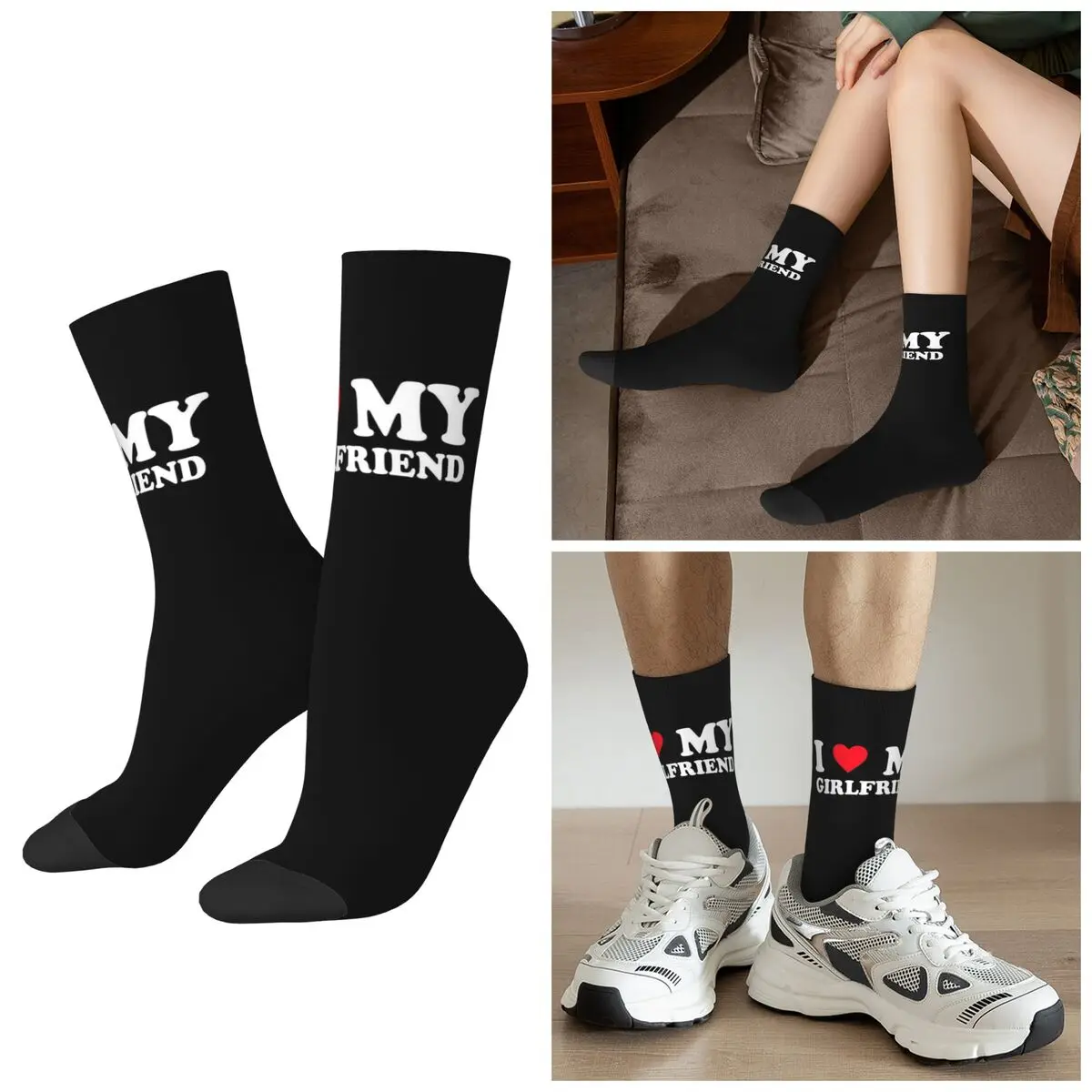 

All Seasons I Love My Girlfriend Socks Harajuku Sport Middle Tube Socks Super Soft Stockings for Men Women Christmas Gifts
