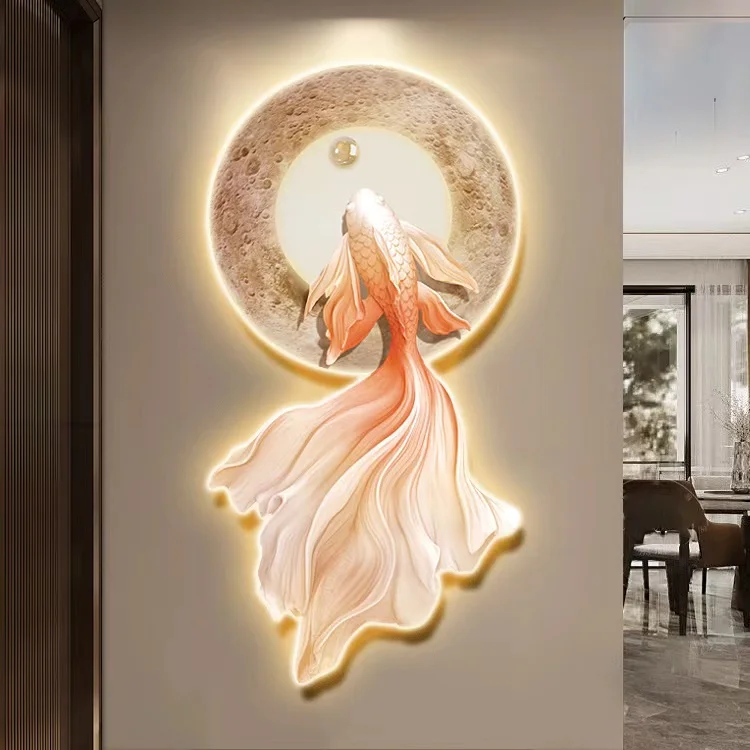 3D entrance decoration painting, nine fish painting corridor hanging painting, living room, bedroom LED lighting painting