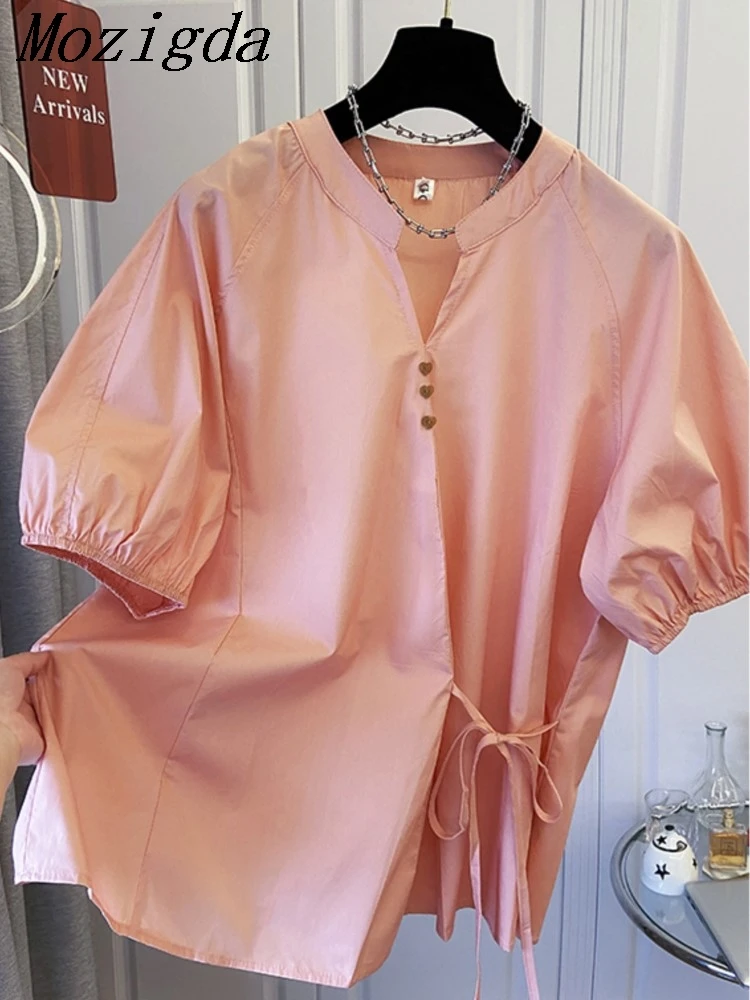 

Lace Up Puff Sleeve Shirt Women Comfort New Irregular Korean Version Versatile Solid Color Small Shirt Ladies Tops
