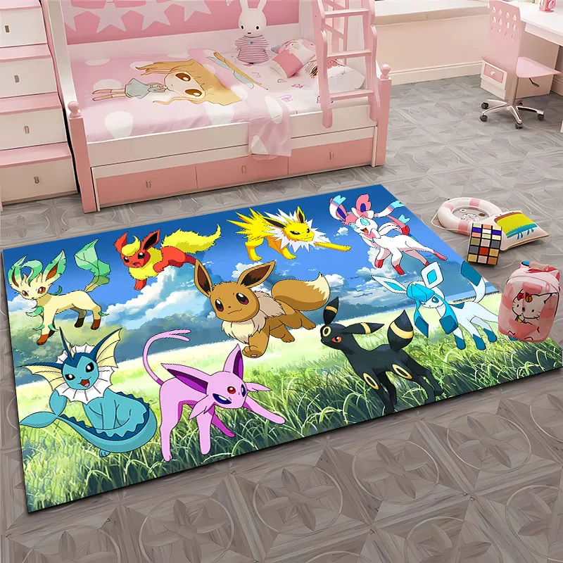 3D HD Printing Miniso Pokemon Cute Eevee Cartoon Carpet for Living Room Bedroom Mat Sofa Doormat Floor Rug Anti-slip Decor Gitfs