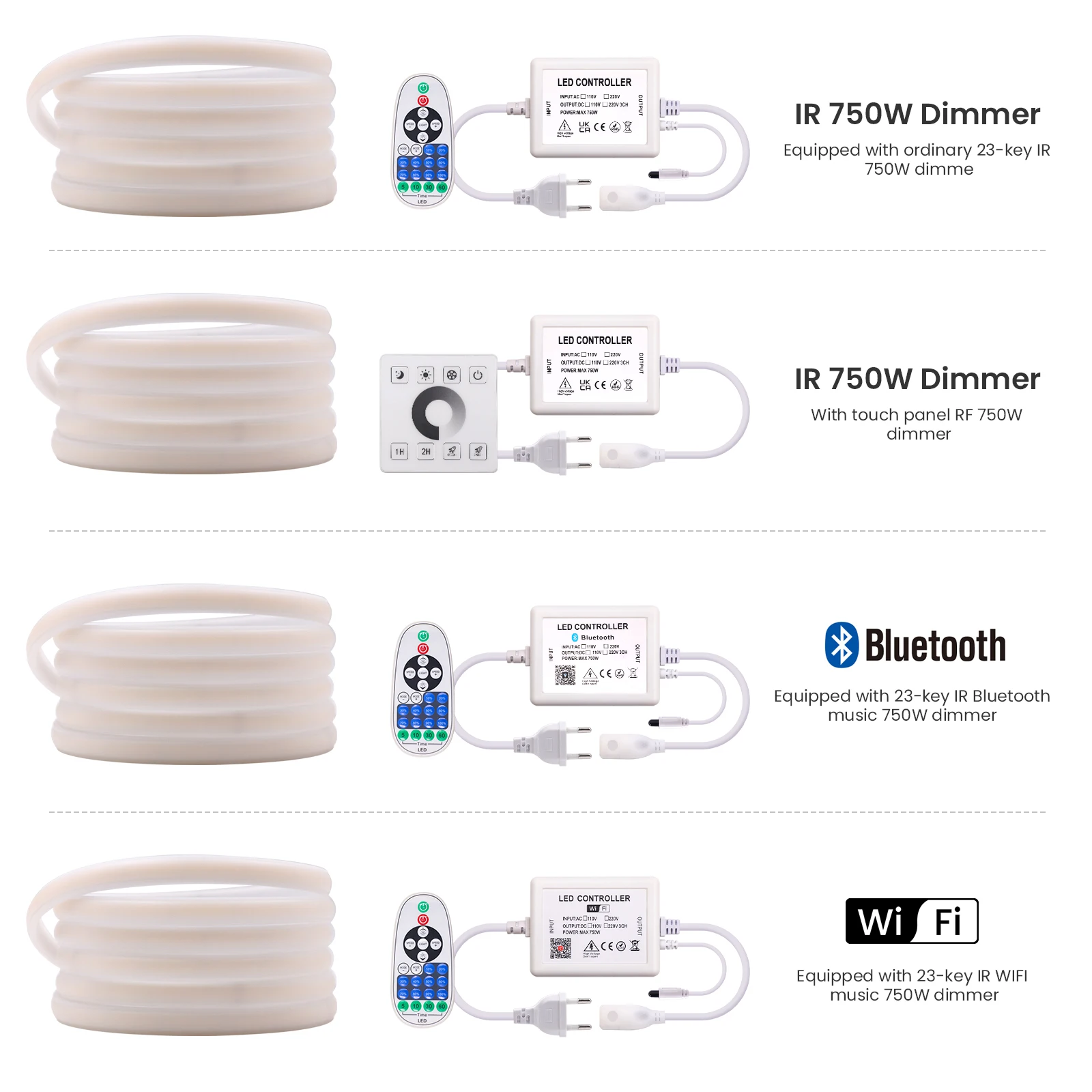 WIFI Bluetooth COB taśma neonowa 220V możliwość przyciemniania 288 diod/m elastyczna taśma wstążkowa IP67 wodoodporne zewnętrzne światła LED pilot