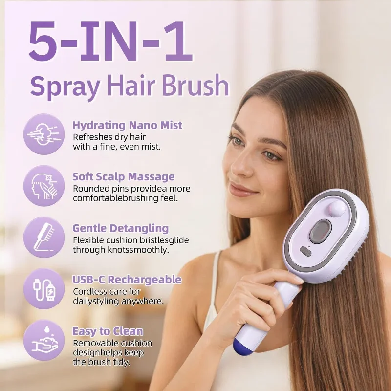 Electric Essence Oil Dispensing Hair Brush Comb Spray Air Cushion for Women Retractable Hair Massage Brush for Thick Fine Curly