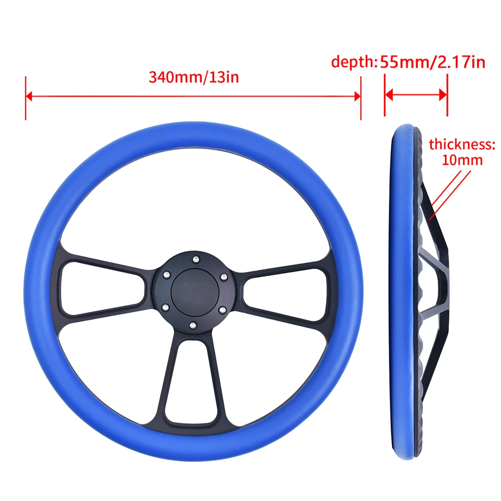 340mm Blue Classic Retro Steering Wheel 2inch Depth Racing Drift Sport Steering Wheel for Chevy