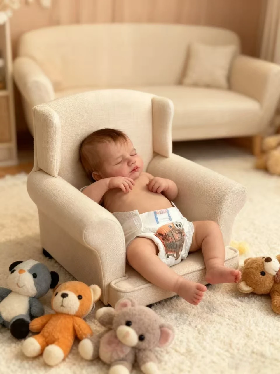 

NPK 19''High Quality Handmade Loulou Asleep Baby Lifelike Bebe 3D Skin with Visible Veins Soft Touch Rooted Hair Gift for Child