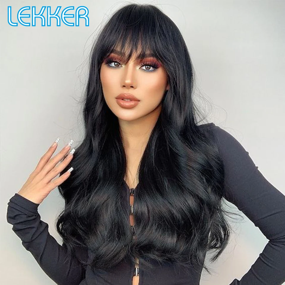 

Lekker Body Wave Human Hair Lace Wigs With Curtain Bangs For Women Brazilian Remy Hair Ready to Wear Glueless HD Lace Wavy Wigs