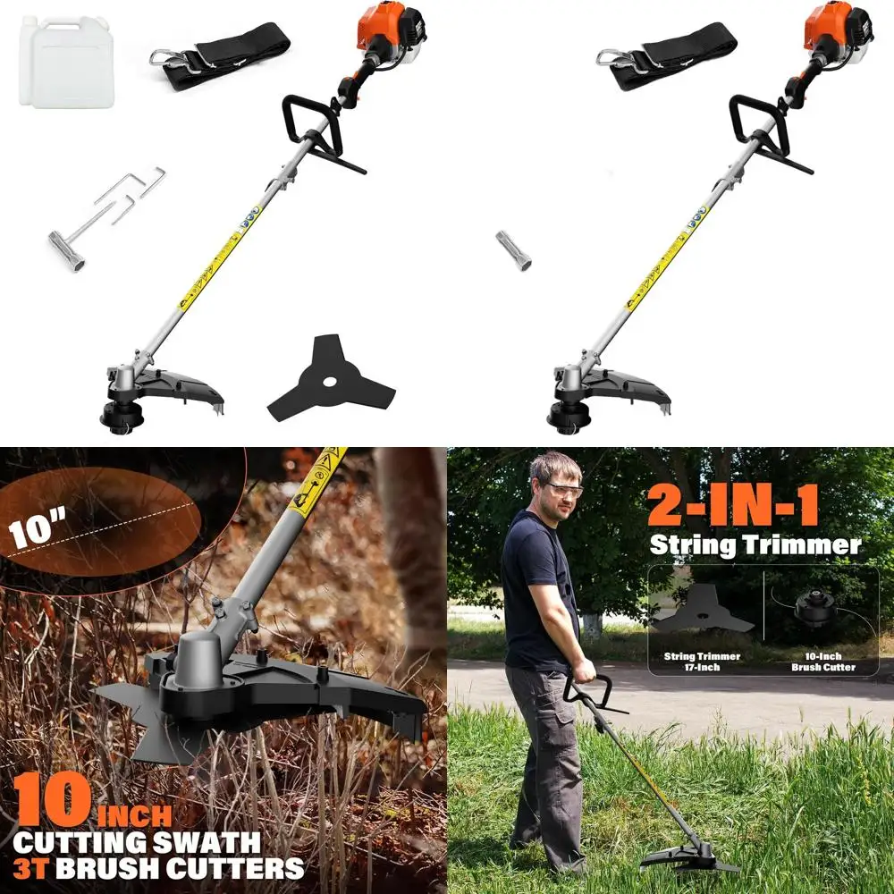 

17-дюймовый 2-тактный бензиновый триммер с 10-дюймовым кусторезом, многофункциональный инструмент для ухода за газоном