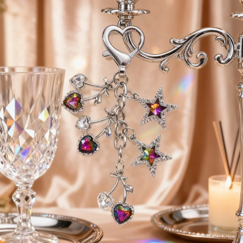 Y2K Herz Kirschblüte Stern Emaille Schlüsselanhänger Hübsche Früchte Anhänger für Frauen Mädchen Gutes Freundschaftsgeschenk Handgefertigter Schmuck