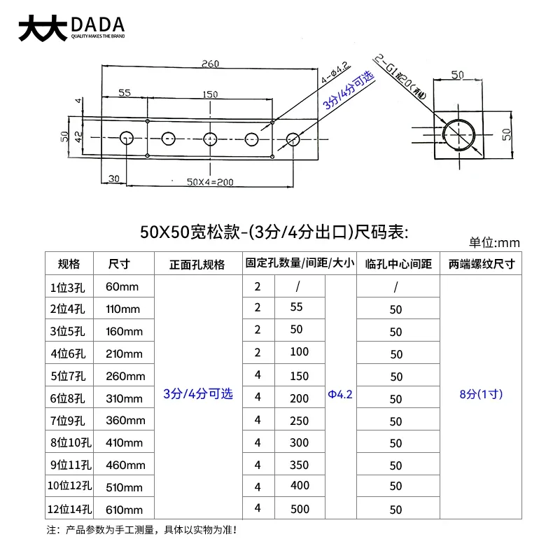 (Porta a porta 50mm)50x50mm G1" In G1/2" Uscita 2-12 Modi Distributore in lega di alluminio Collettore Splitter Blocco Raccordo aria pneumatico