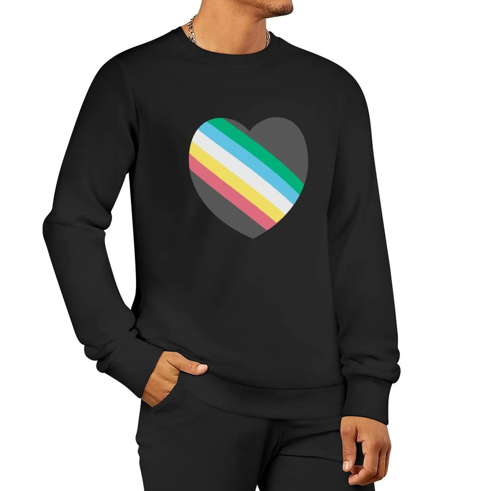 

Heart-Shaped Disability Pride Rainbow Colorful Flag Pullover Hoodie men's sweat-shirt set fashion men sweatshirt for men