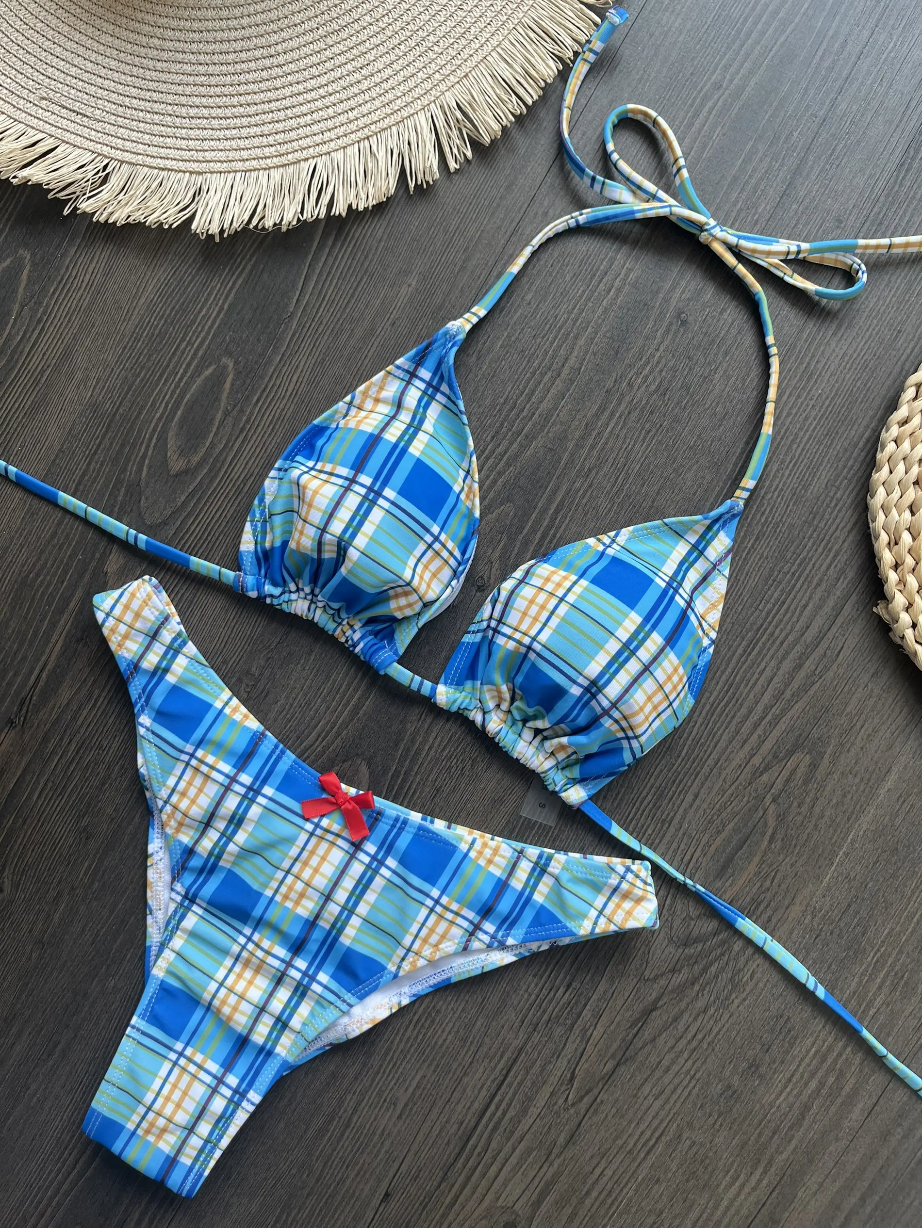 

Новинка 2025, сексуальные комплекты бикини с бледным принтом, купальник для женщин, купальник с лямкой на шее, женские бразильские купальные костюмы, летняя пляжная одежда