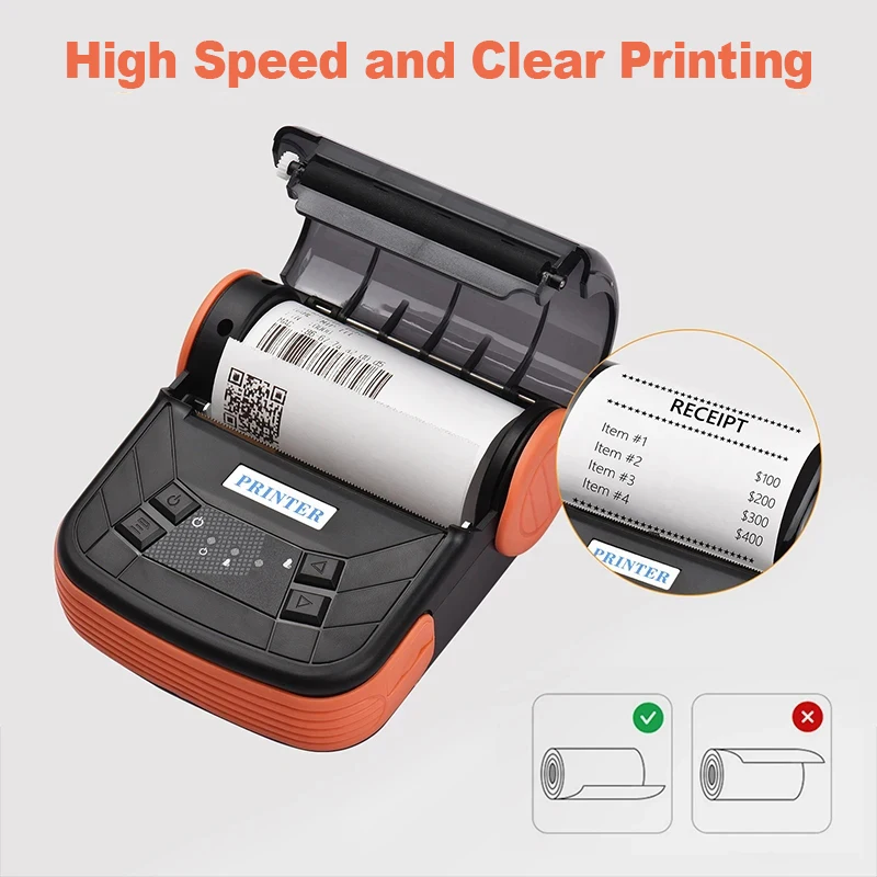 Impresora Portátil de Recibos con Bluetooth, Impresora de Etiquetas de 80mm, Máquina de Impresión Térmica Inalámbrica, Batería Integrada para Viajes, Oficina y Hogar