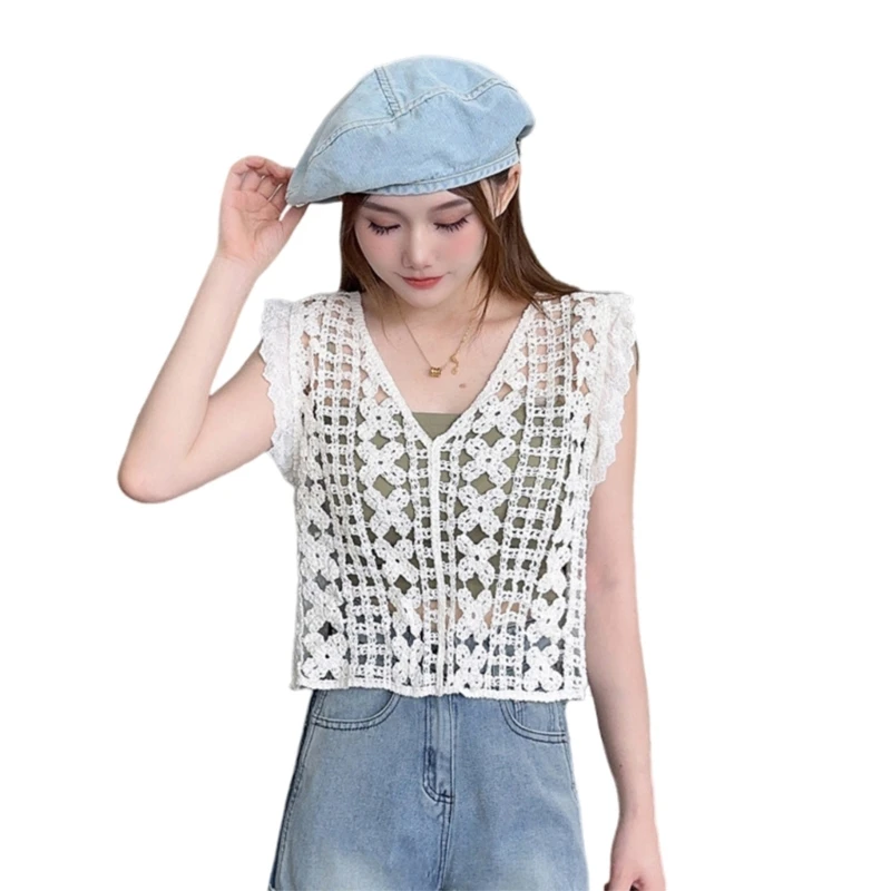 Modern neck Crochet Sleeveless Vest for Casual Wear Date Parties Occation