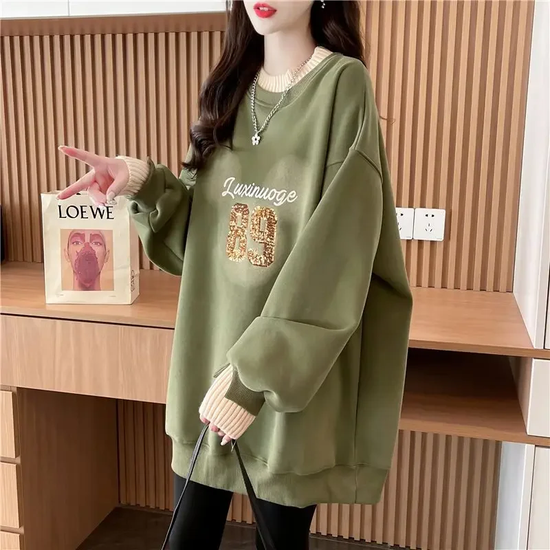 

Thick Korean Female Top Autumn and Winter Warm Cold Pullovers Sport Essential Designer Outerwears Kpop Cheap Women's Sweatshirts