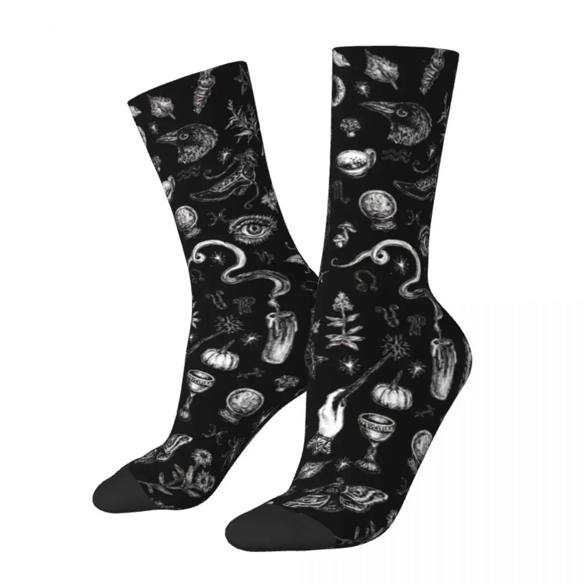 Autumn Winter Funny Men's Women's Salem Witch In Black Witchcraft Socks Goth Witchy Sweat Absorbing Basketball Socks