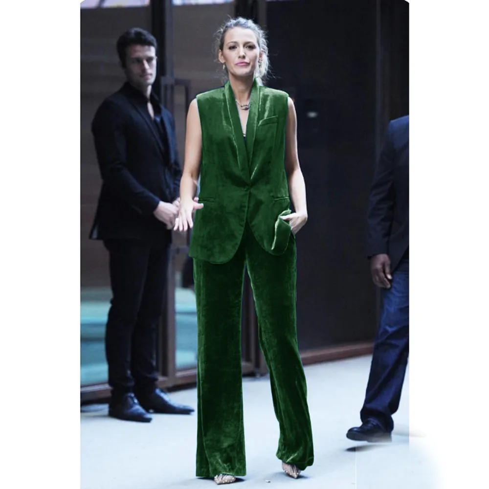 Women's Vest 1 Button Coat Green Fruit Collar Vest+pants Fashionable Sleeveless Jacket for Outerwear 2 Piece Set Coats Jackets