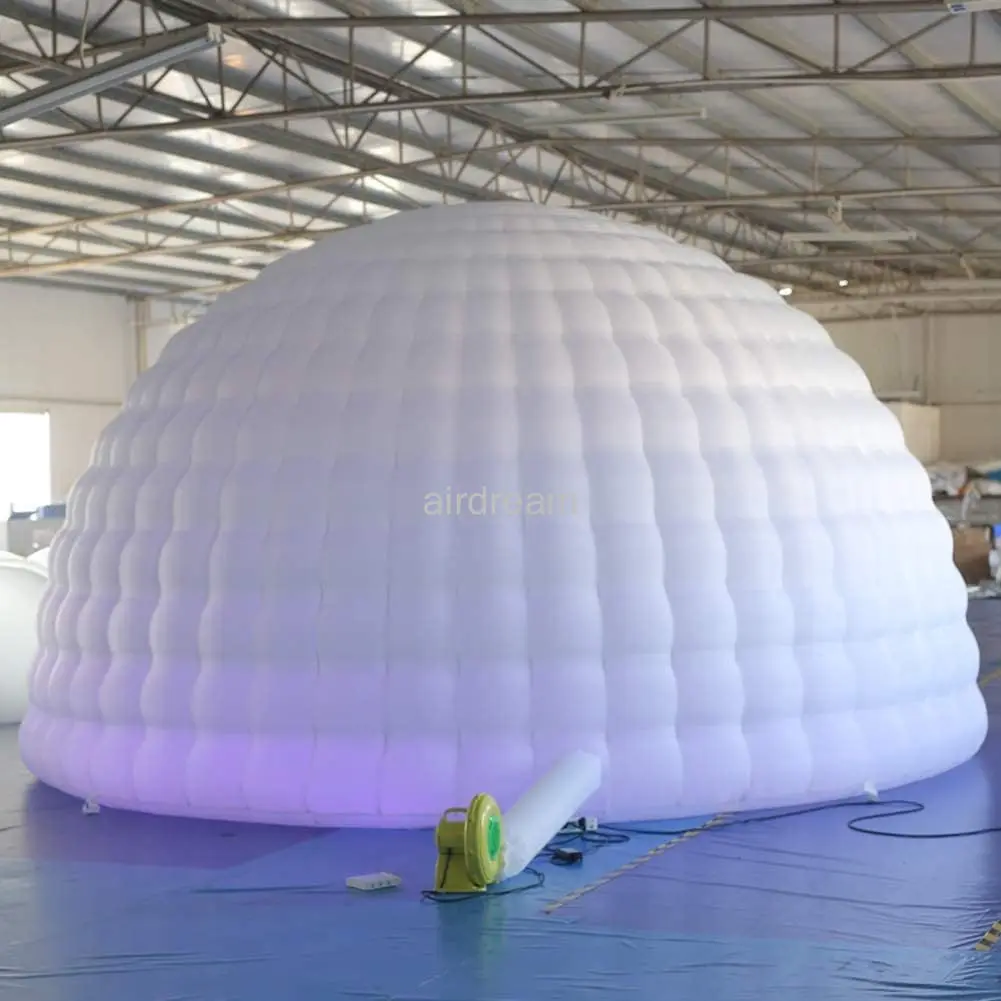 Custom 20/30ft DIA White LED Light Inflatable Igloo Dome Tent For Commercial Advertisement Wedding Camping Events with blower