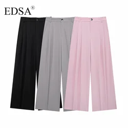 EDSA Women Casual Solid Straight Pants 2024 New Fashion Female Loose High Waist Zipper Fly Trousers Vintage Office Lady Pants