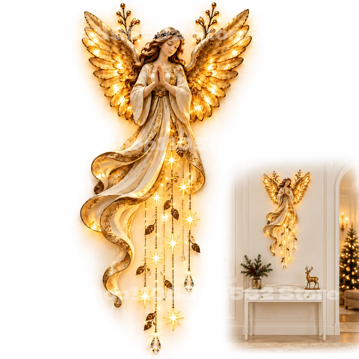 Celestial Cherub Relief Wall Bracket Gilded Divine Spirit LED Illumination Winter Atmosphere Chandelier Luxury Home Decor