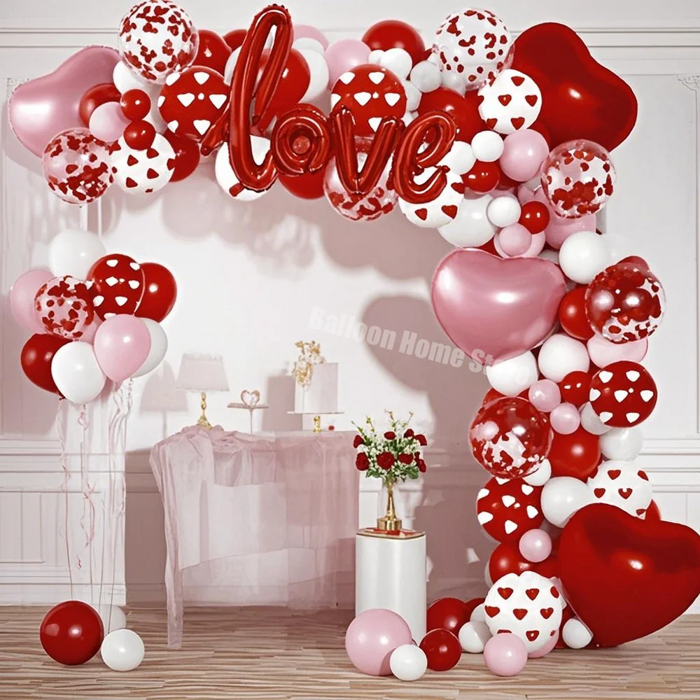 

128PCS Valentines Day Balloons Red Pink White Balloon Arch Garland Kit Love Heart Balloons Birthday Party Wedding Decoration