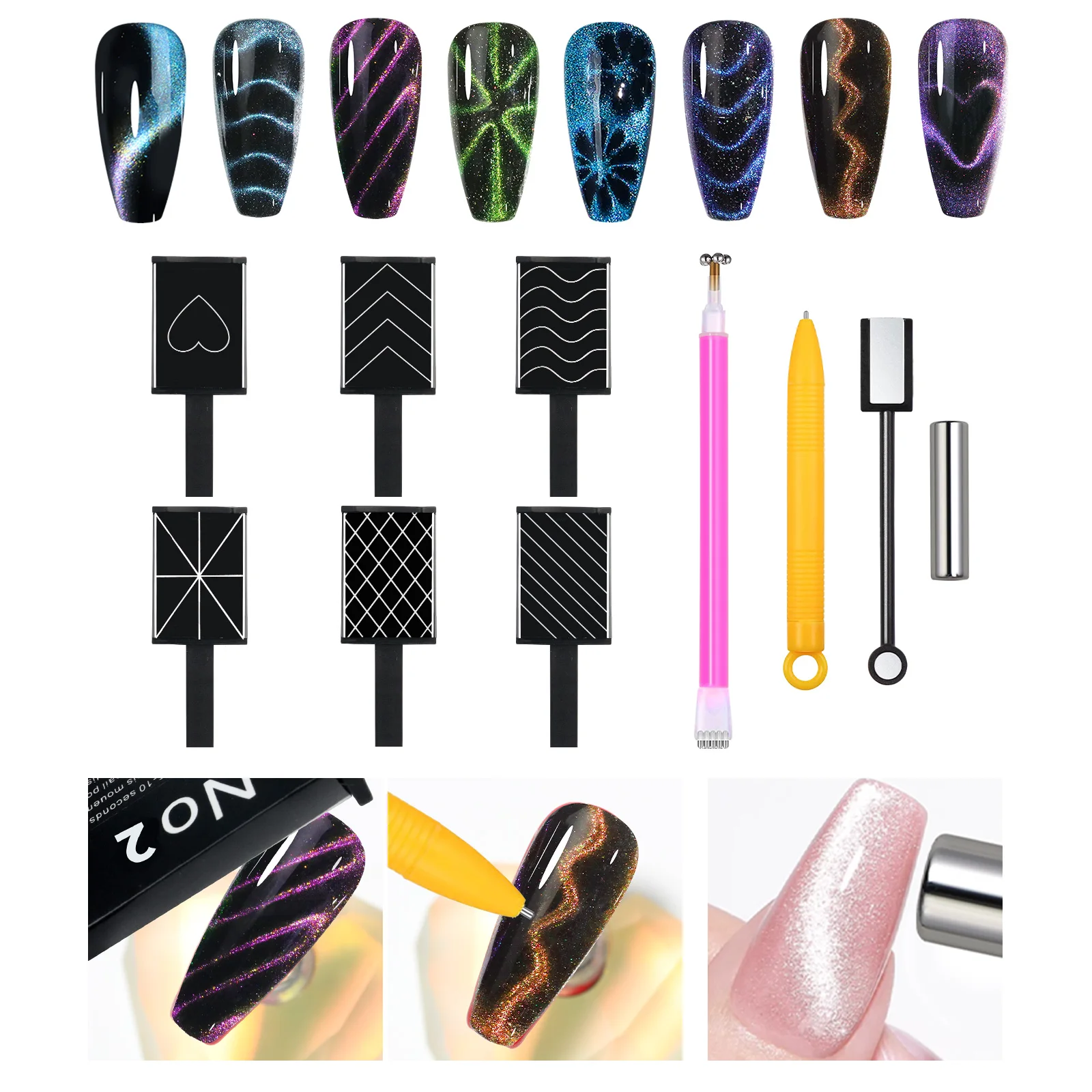10pcs Nail Art Magnetic Wand Pen Set for 3D Cat Eye Gel Painting Nail Art Magnetic Wand UV/LED Gel Polish Nail Art Design Tools