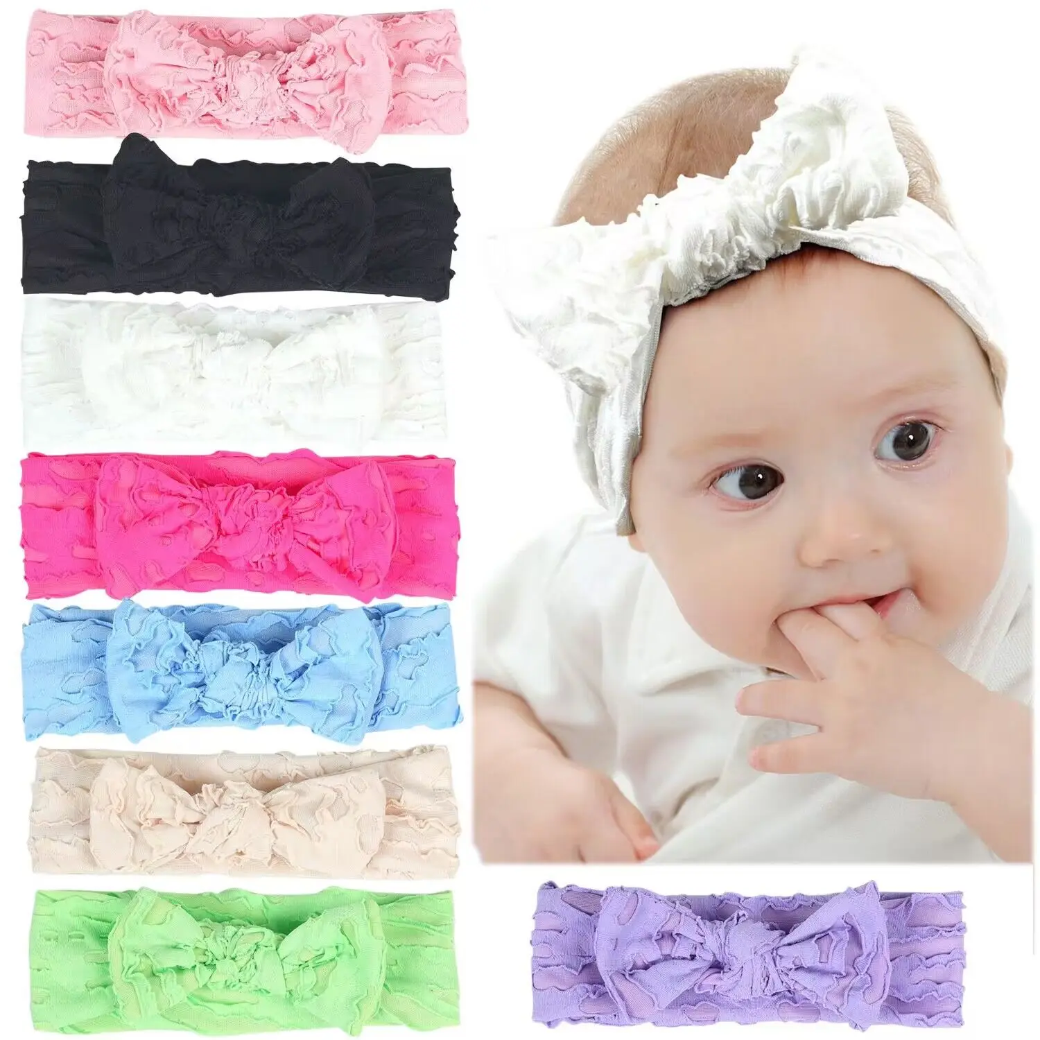 24pc/lot New Lace Frill Bowknot Headband Baby Girls Lace Bow Elastic Hairbands Newborn Kids Headwear Hair Accessories Bulk Price