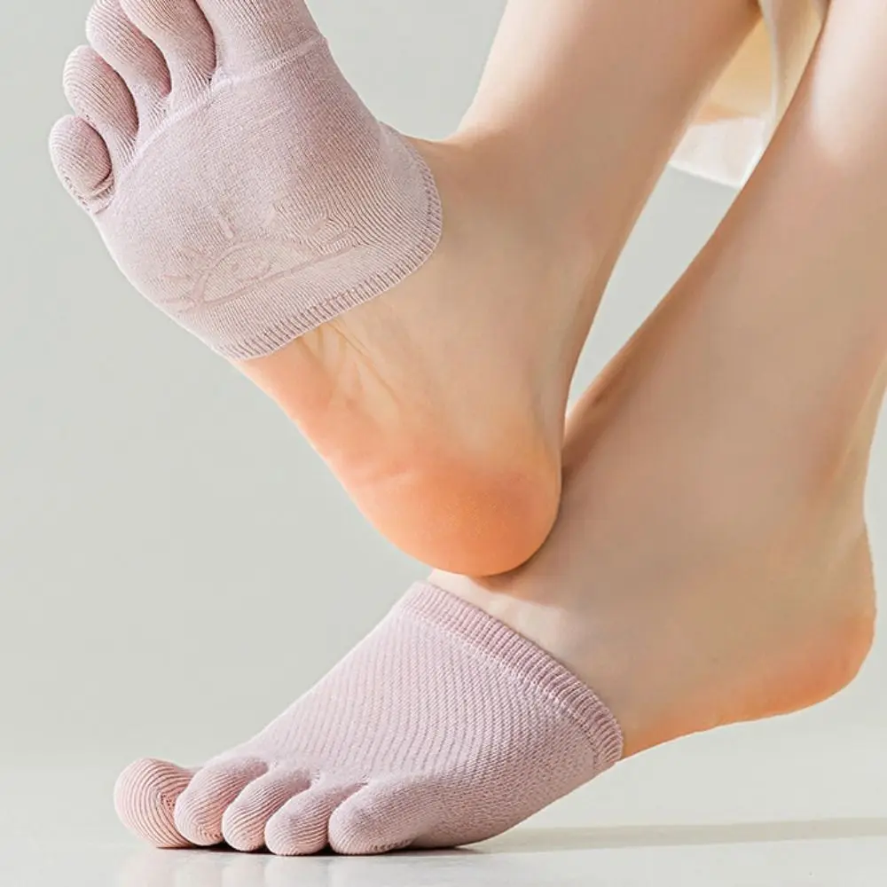 مرونة غير مرئية نصف النخيل الجوارب القطنية بلون خمسة أصابع الجوارب فاصل أصابع القدم الجوارب العناية بالقدم شبكة نصف النعال #3