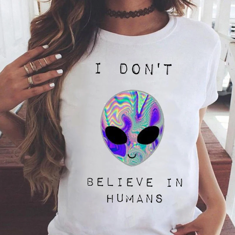 Women Graphic Alien Mujer Camisetas 90s Short Sleeve Summer Casual Fashion Print Wear Vacation Tops Tees Tshirt T-Shirt