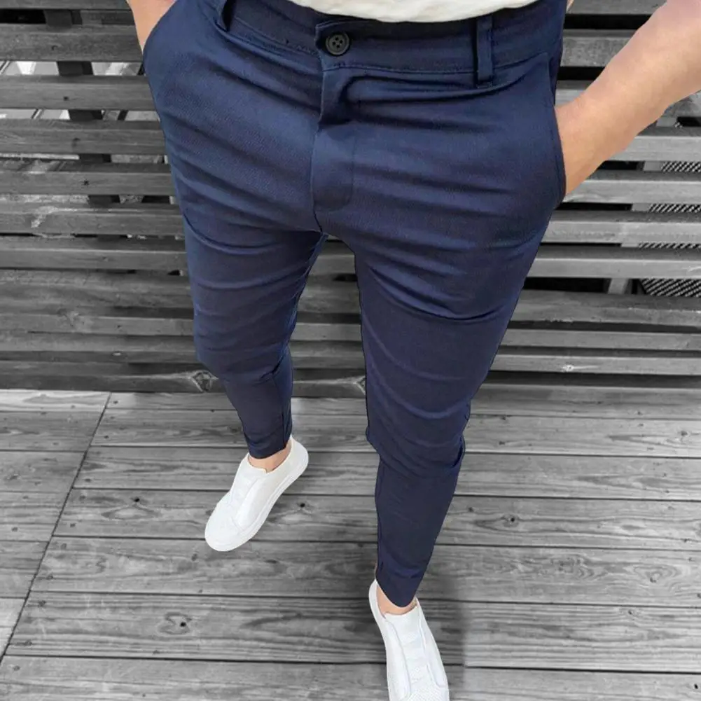 Calça lápis lavável meados ascensão masculina, calça lápis, longa, slim fit, skin-touch, popular, escritório