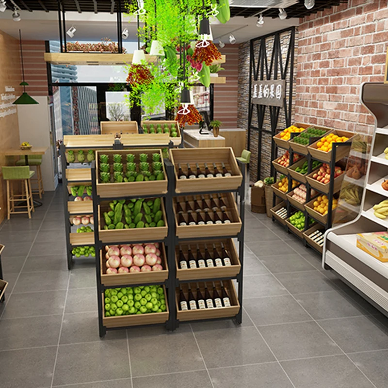 Estante de exhibición de verduras y frutas de supermercado personalizado, caja de madera, estante de exhibición de aperitivos de frutas secas