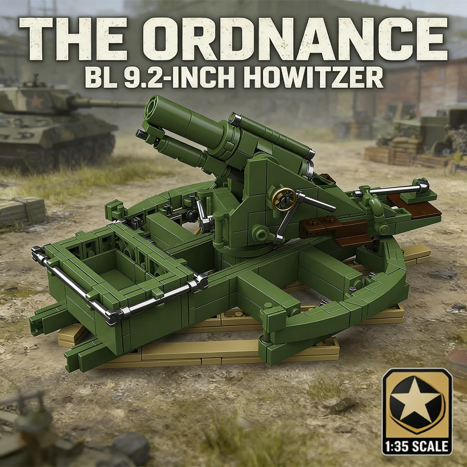 

1:35 SCALE WW2 British Army Ordnance BL 9.2 Inch Howitzer Building Blocks World War 1 Military Heavy Gun Bricks Toys Kids Gifts
