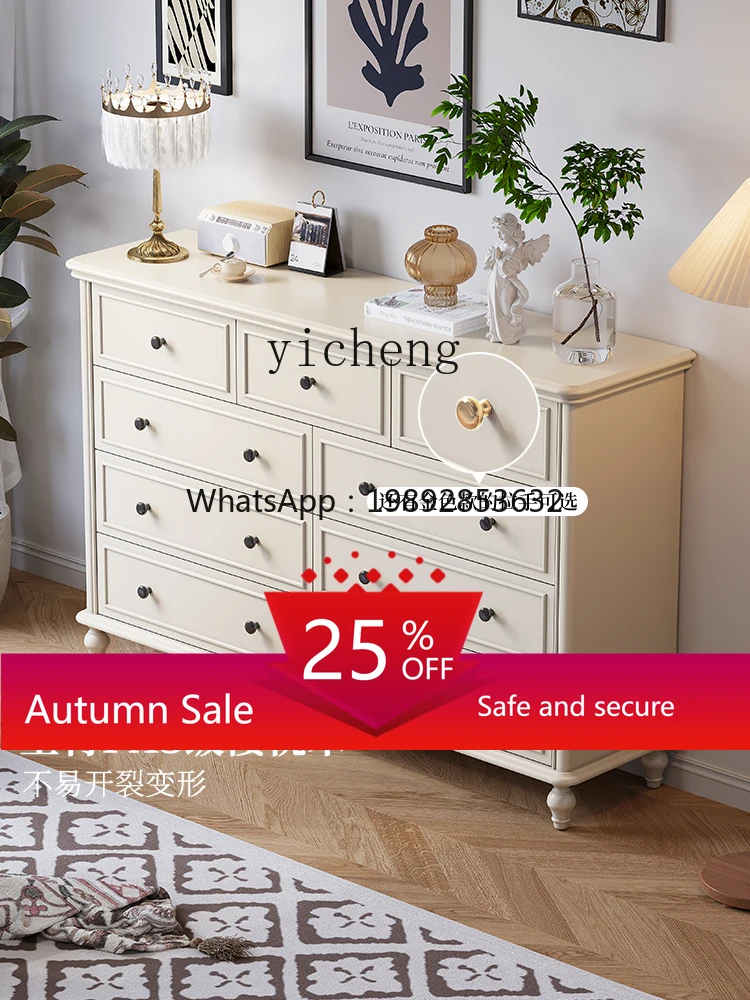 

American solid wood bedroom bedside locker living room storage wall cabinet white bucket cabinet