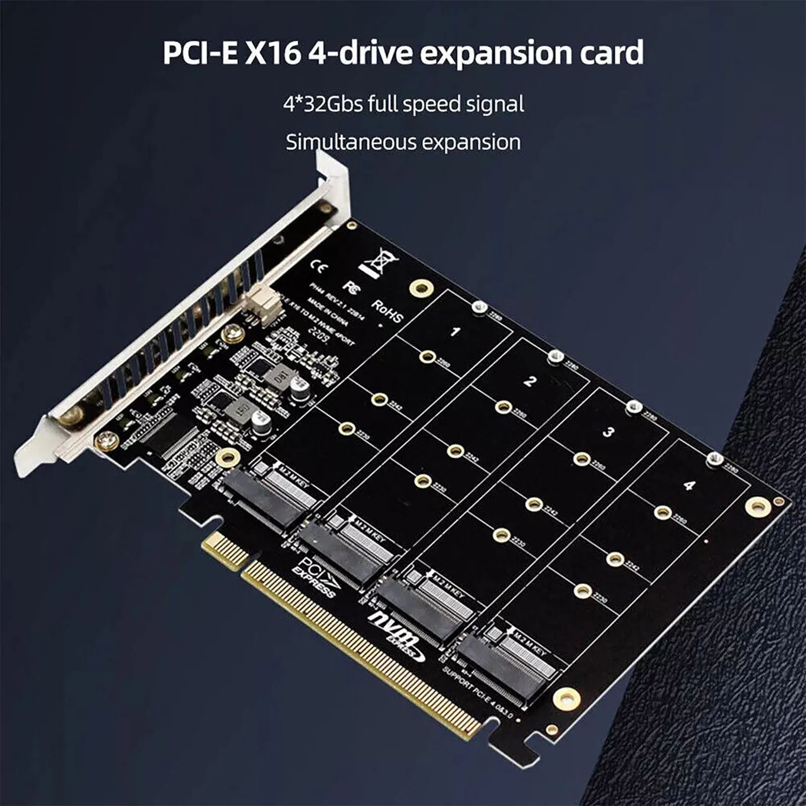 M.2 NVME SSD-PCIE X16 어댑터 4 포트 NVMe-PCI-e 호스트 확장 카드 지원 2230/2242/2260/2280