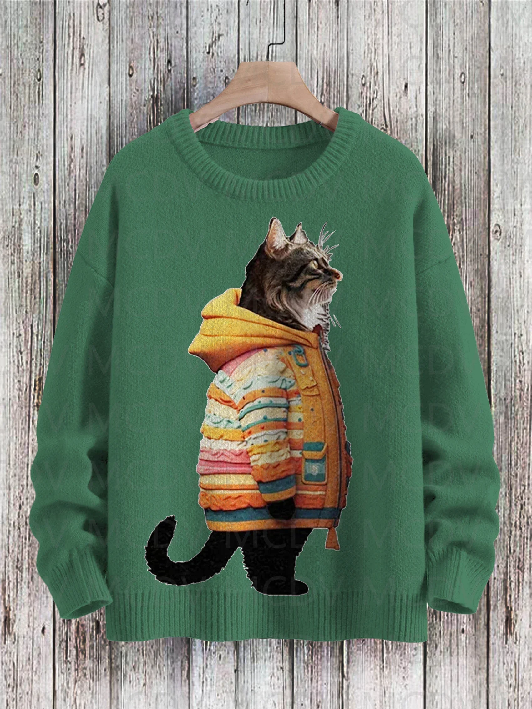 

Cute Winter Cat Art Pattern Print Casual Knit Pullover Sweater Men's For Women's Pullover