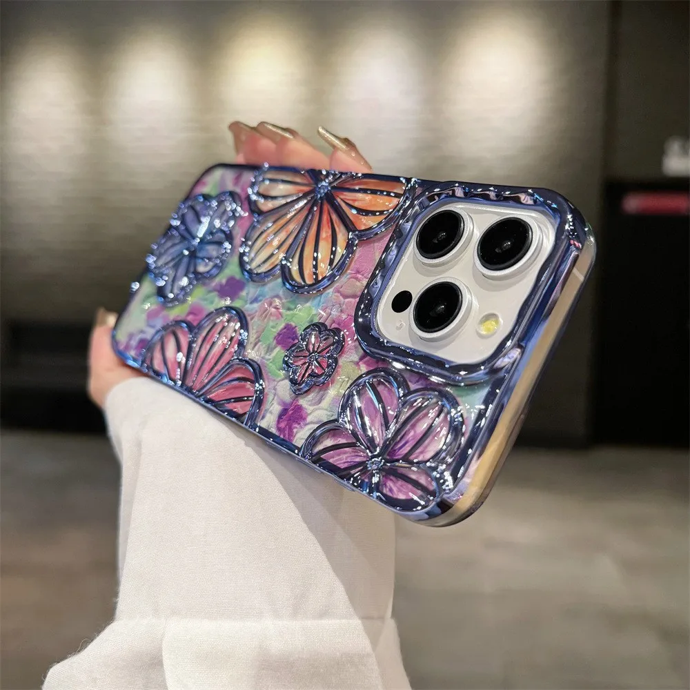 

Electroplating three-dimensional flower for apple phone case suitable for iPhone 16 promax/15 Pro/14 protective case