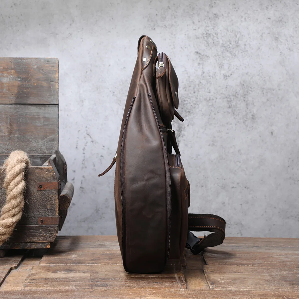 S.WORKER Echtleder Herren-Umhängetasche | Retro Crazy Horse Leder Tagesrucksack Umhängetaschen für Männer – Detail 15