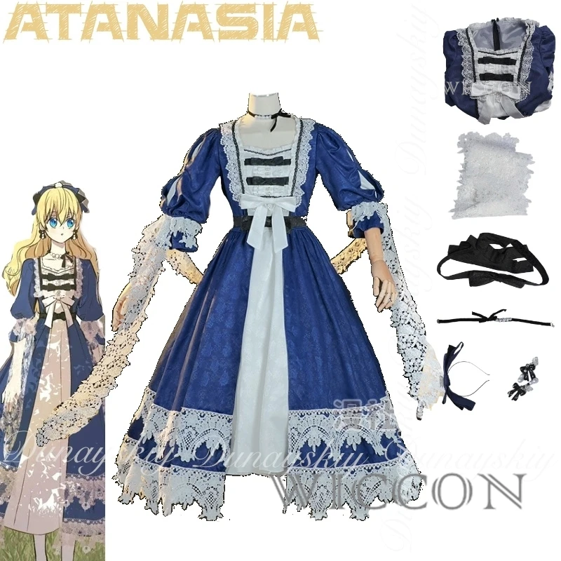 الهالوين الذي جعلني أميرة أتاناسيا كوسبلاي مع نمط المحكمة فستان أزرق أبيض ملابس تنكرية للبالغين