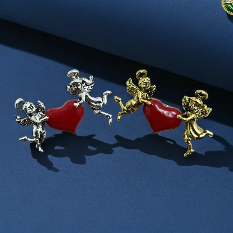 Vintage Designer Love Angel Brooch Women Girl Cute Alloy Drip Oil Enamel Pin Twin Pendant Accessories Red Heart Badges for Lady