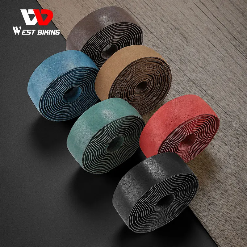 WEST BIKING Genuine Leather Handlebar Tape Retro Soft Road Bike Bar Tape Cycling Damping Wrap Straps End Plug Accessories