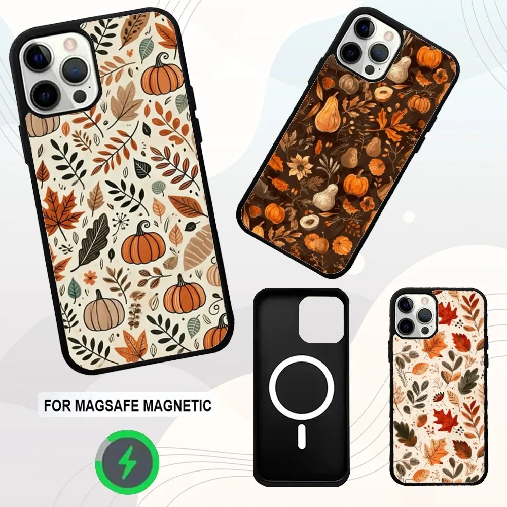 

Autumn leaves pumpkin Phone Case For iPhone 16e,16,15,14,13,12,11,Plus,Pro,Max,Mini Magsafe Magnetic Wireless Charging