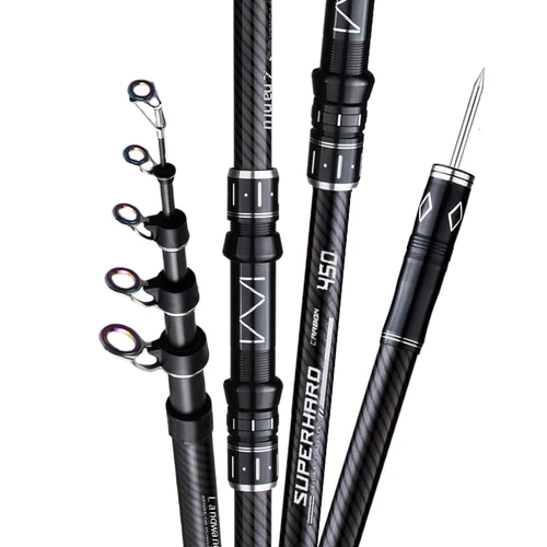 Imagen 2 del producto Caña de pescar telescópica de 2,1-4,5 M, caña de pescar giratoria de carbono, barco de agua salada, agua dulce, playa, Surfcasting, caña de Baitcasting