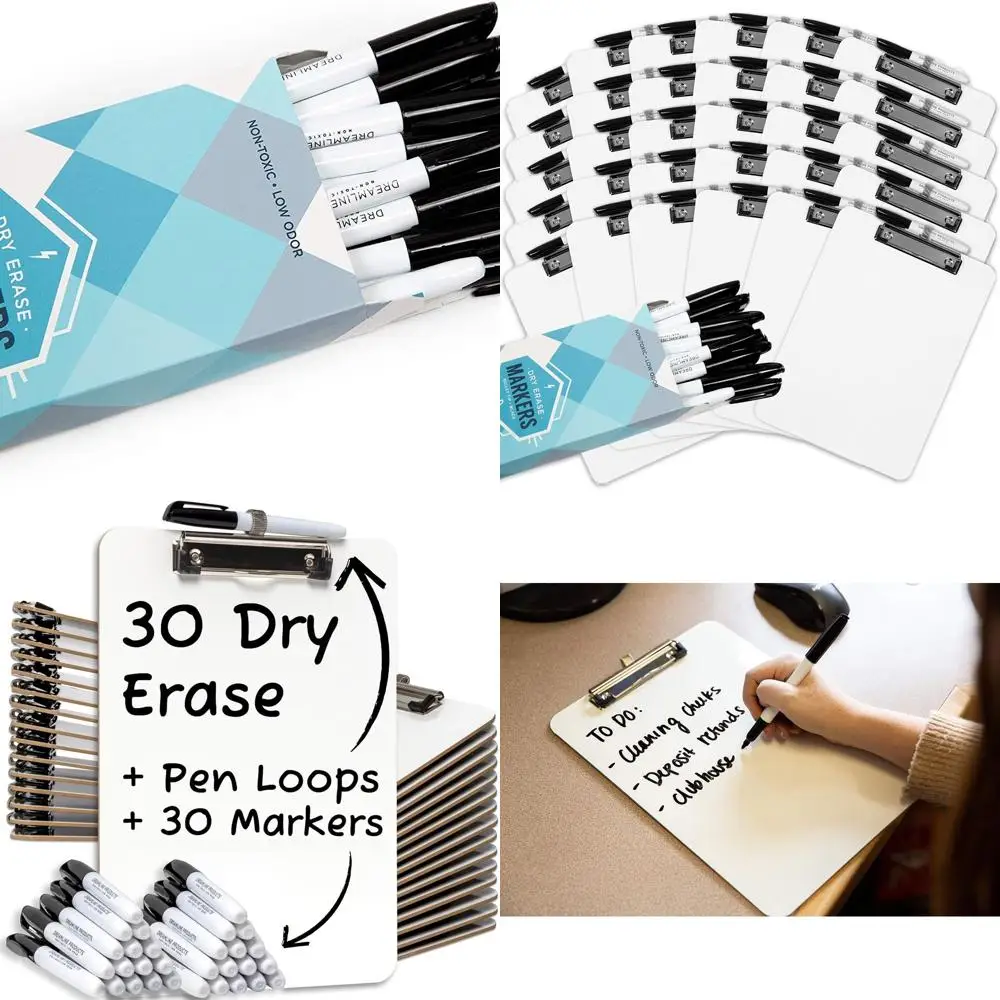 مجموعة الحافظة للمسح الجاف للفصل الدراسي مكونة من 30 قطعة مع علامات السبورة البيضاء |   ألواح بيضاء صغيرة محمولة للملاحظات والقائمة
