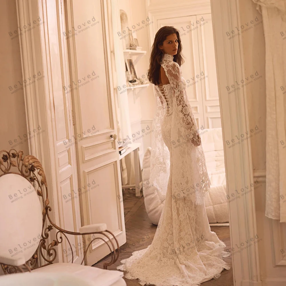 فساتين زفاف عتيقة فساتين زفاف رائعة دانتيل متدرج رداء مثير بدون حمالات بدون ظهر براقة فيستدوس دي نوفيا مخصصة #3