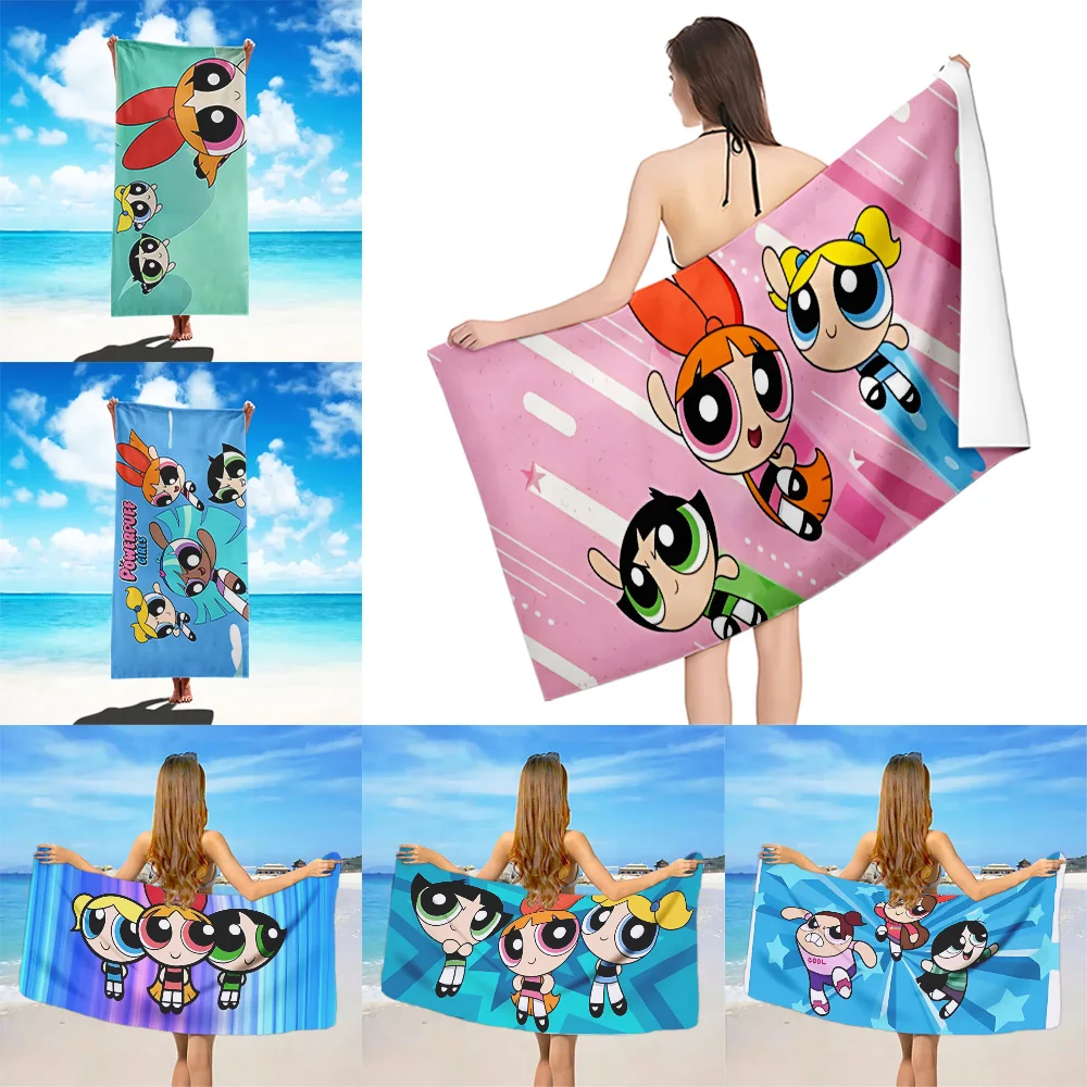 Cartoon P-Powerpuffs-Star-Girls Beach Towel Microfiber Sand Free Quick Dry Soft Sandproof Pool Towels Gift for Women Travel