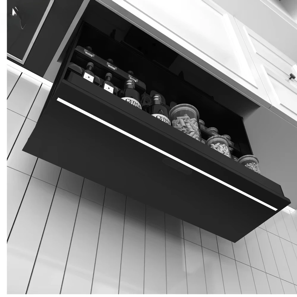 

Умный подъемный механизм для шкафа с сенсорным управлением, вертикальная подвесная полка для специй - корзина для хранения приправ в кухонном шкафу