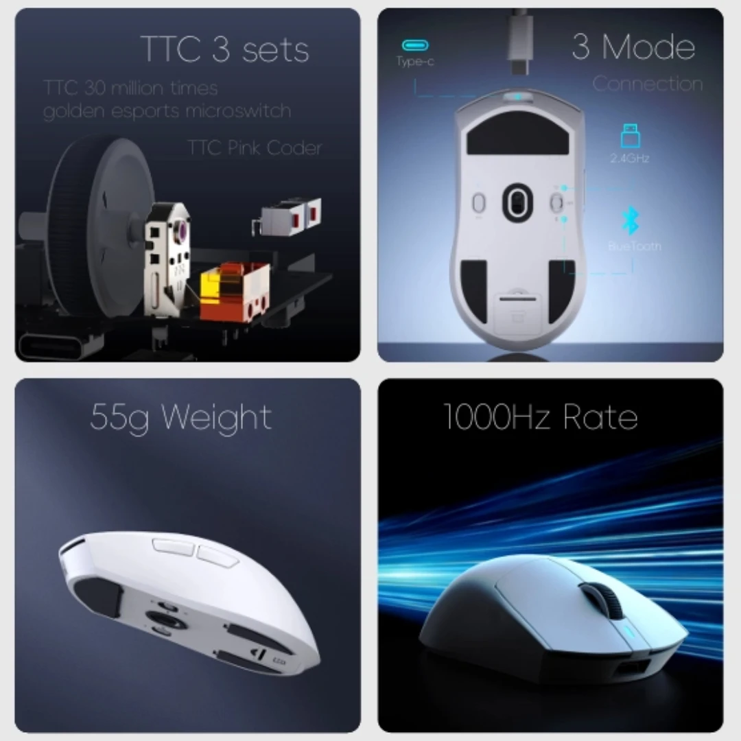 Mloong MX301 Lite Gaming Mouse Ofiice 500mAh 3Mode MLOONG S1 Sensor Eksklusif TTC 1000HZ 140H Daya Tahan Baterai Lama 55g Ringan