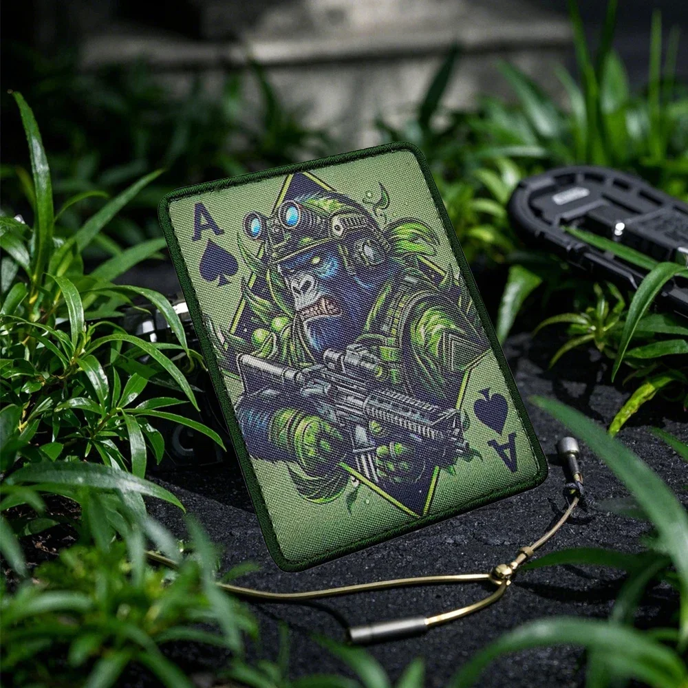 Tactical Gorilla 'Are Ready to Fight' Armband Patches Green Ace of Spades Hook Loop Army Jacket Shoulder DIY Sew-on