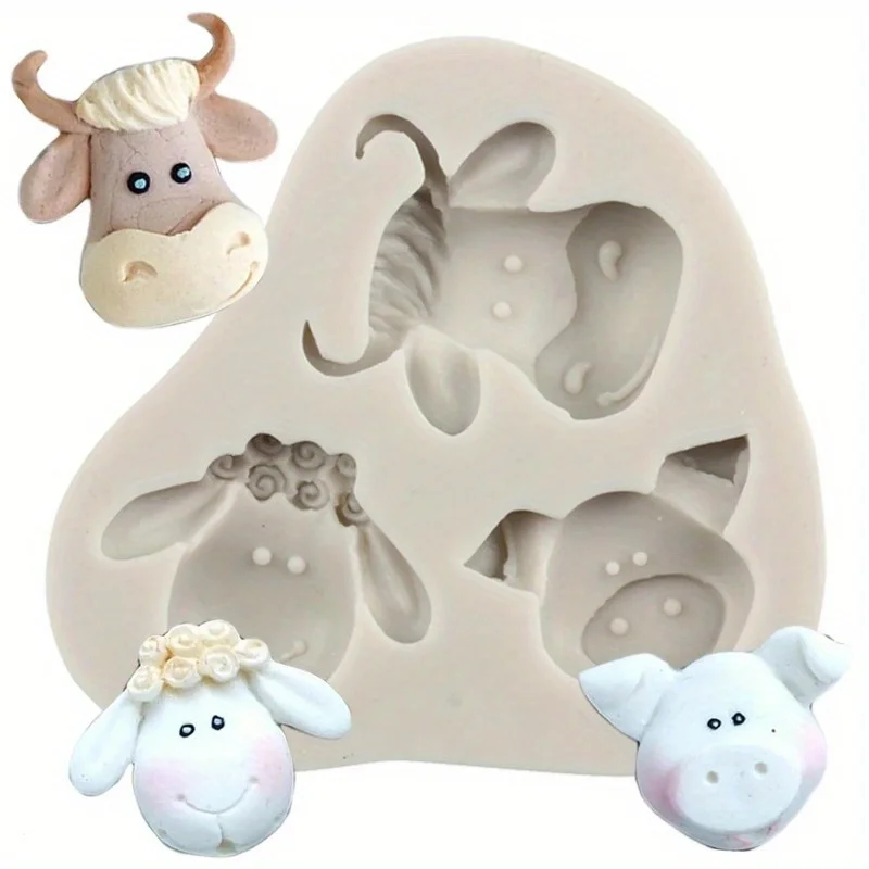 Moule en Silicone pour animaux, mouton, vache, cochon, Fondant, outils de décoration de gâteaux, moule en résine d'argile pour bonbons, moules à pâte à chocolat
