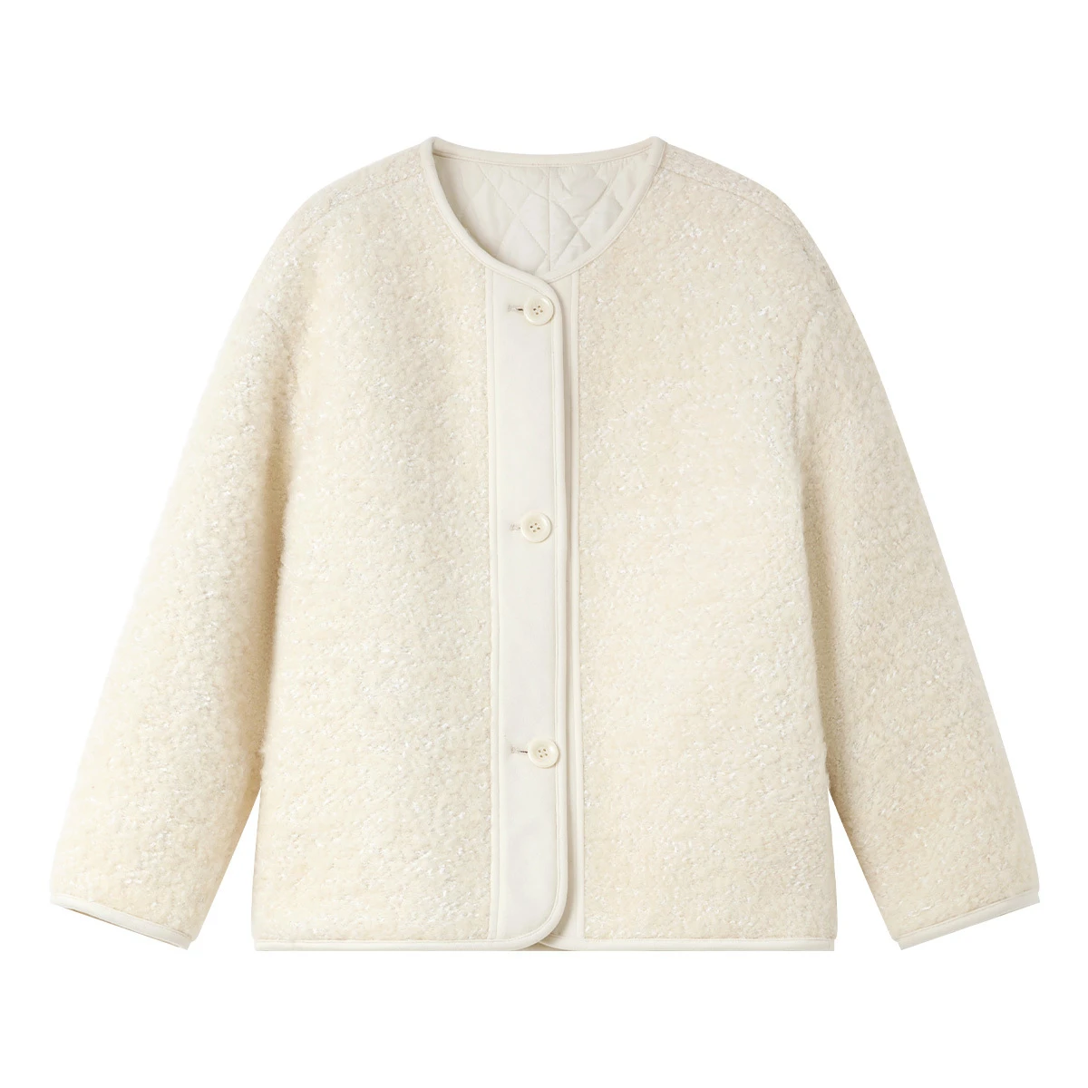 VIMLY 여성용 울 코트 우아한 2025 겨울 캐주얼 라운드 넥 트위드 코트 긴 소매 패딩 퀼트 루즈 여성 재킷 M9531